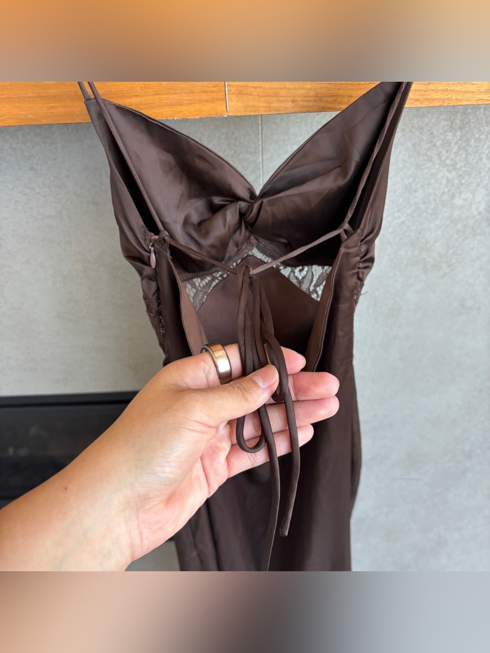 Peppermayo Brown Maxi Slip Dress with Lace Insets - Picture 12 of 13
